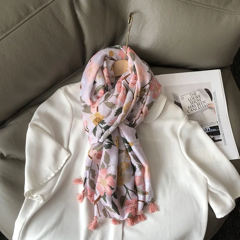 Neues Design Marke Frauen Blumen schal Mode druck Baumwolle Herbst Winter warme Schals Hijabs Dame Pashmina Foulards Bandana Muslim – Detail 21