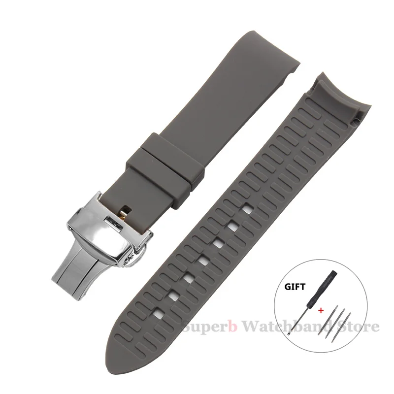 Curved End Universal Silicone Watch Strap - Soft, Waterproof Bracelet with Seiko Butterfly Buckle