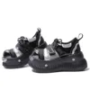 Black Punk Style Metal Decorate Height Increas Ankle Boots Glossy Thick Sole All-Match Casual Shoes Round Toe 7CM Heel Boots 4