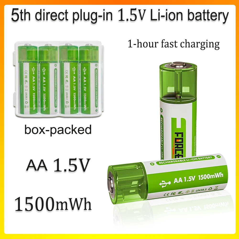 

AA No. 5 1.5V 1500mWh Li-ion Battery, USB Direct plug-in Fast Charging Suitable For Door Lock Remote Control Microphone