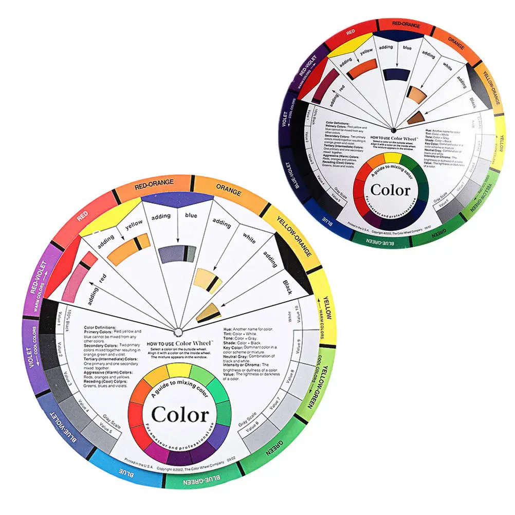 2개 휠 아트 믹싱 보드 회전 학습 가이드 여성용 창의적인 믹싱 도구 그레이스케일 블렌딩 차트 컬러