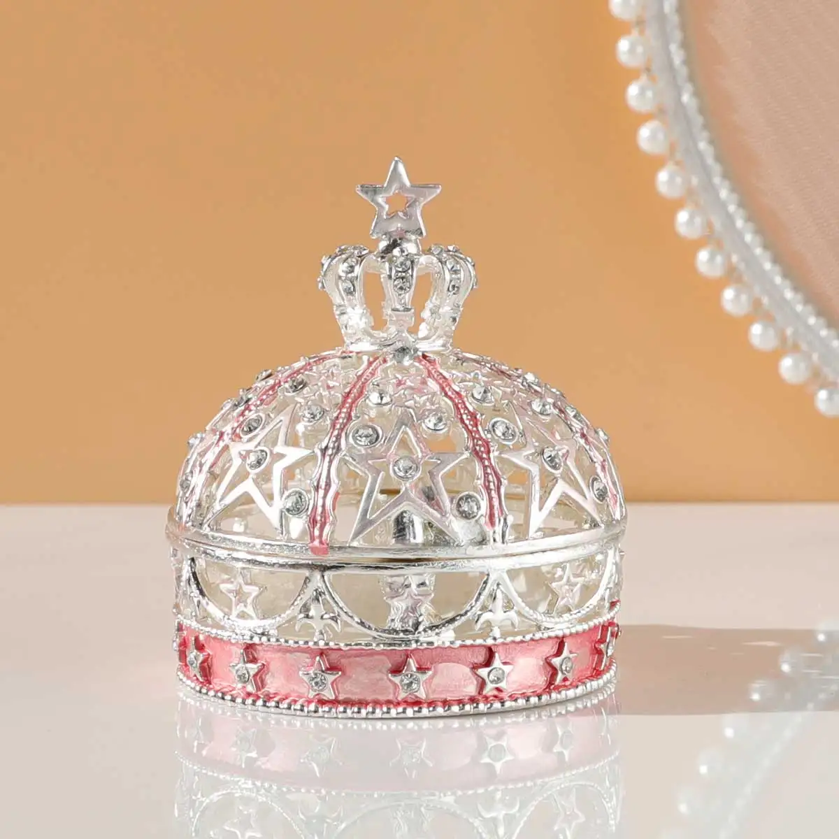 

Декоративная коробка со звездой и короной, коробка для свадебных колец, металлическая коробка для хранения ювелирных изделий, лента для подарка на день рождения