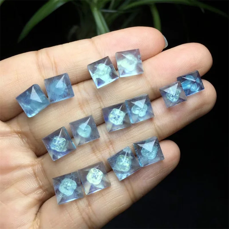 

Sterling Silver Natural Aquamarine Cube Stud Earrings Fashion Crystal Hypoallergenic For Women Christmas Gift 1pair