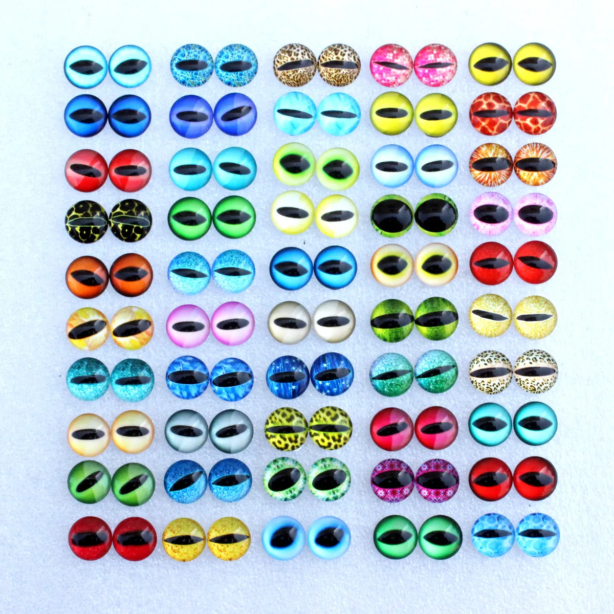 6mm 8mm 10mm 12mm 혼합 장난감 드래곤 눈 라운드 패턴 유리 카보 숑 플랫 백 사진 DIY 액세서리 만들기 100pcs 50 쌍