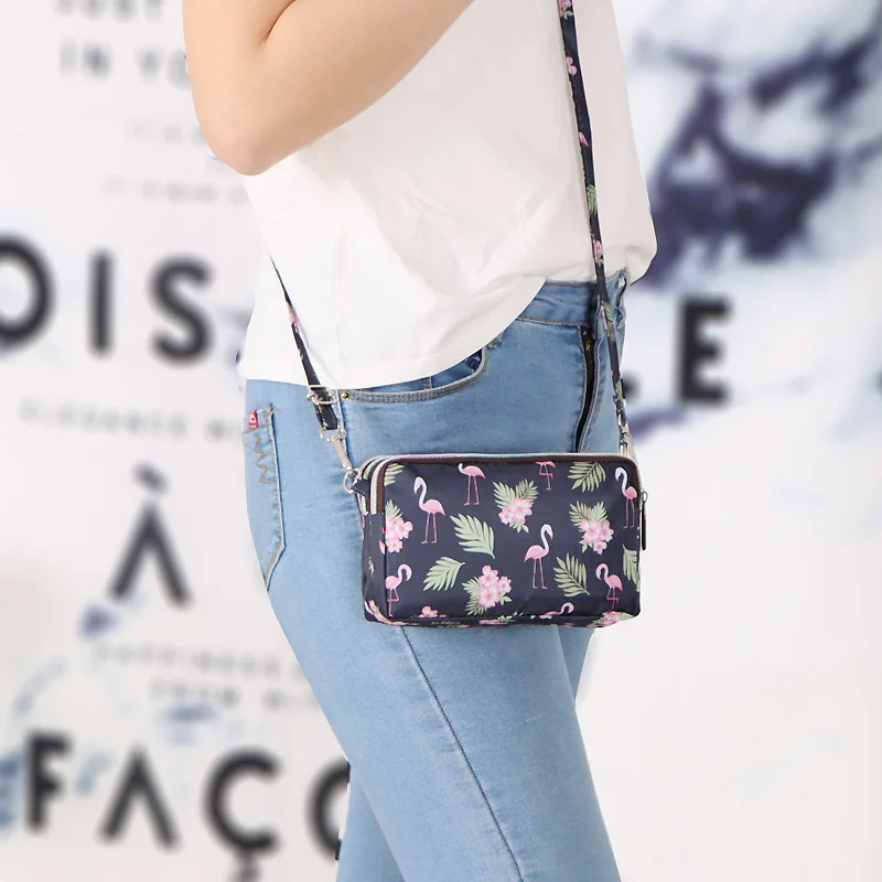 1PC Womens Printing 3 Layer Canvas Phone Bag Messenger Shoulder Bag Zipper Coin Card Key Purse for Women's Bank Card Holder Pack 