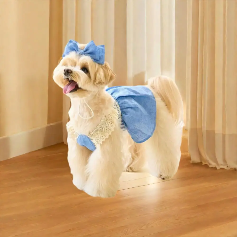 Description Picture 4 of itemPet Supplies Lace Pet Lace Denim Dress Soft Breathable Dog Vest Thin Comfortable Pet Clothes Kittens