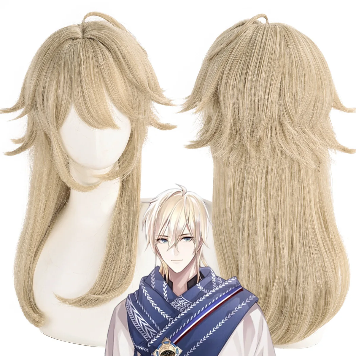 Parrucca sintetica lunga bionda per cosplay Fibra resistente al calore Capelli a strati Anime Costume Party Halloween Uso quotidiano Commercio all'ingrosso
