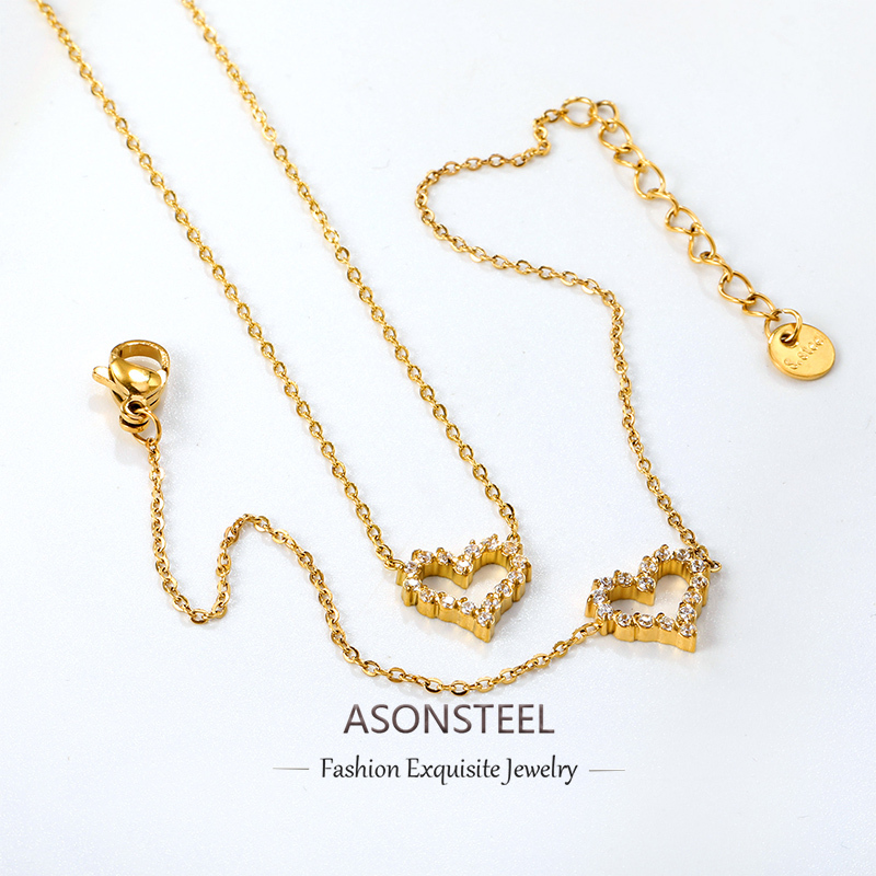ASONSTEEL Trendy Romantic Heart Cubic Zirconia Pendant Necklace Stainless Steel Women Valentine's Day Gift Jewelry Waterproof