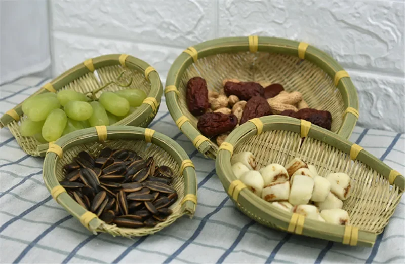 bamboo weaving basket Open bamboo sieve hand woven drying bamboo basket fruit and vegetable storage candy gift christmas basket 5