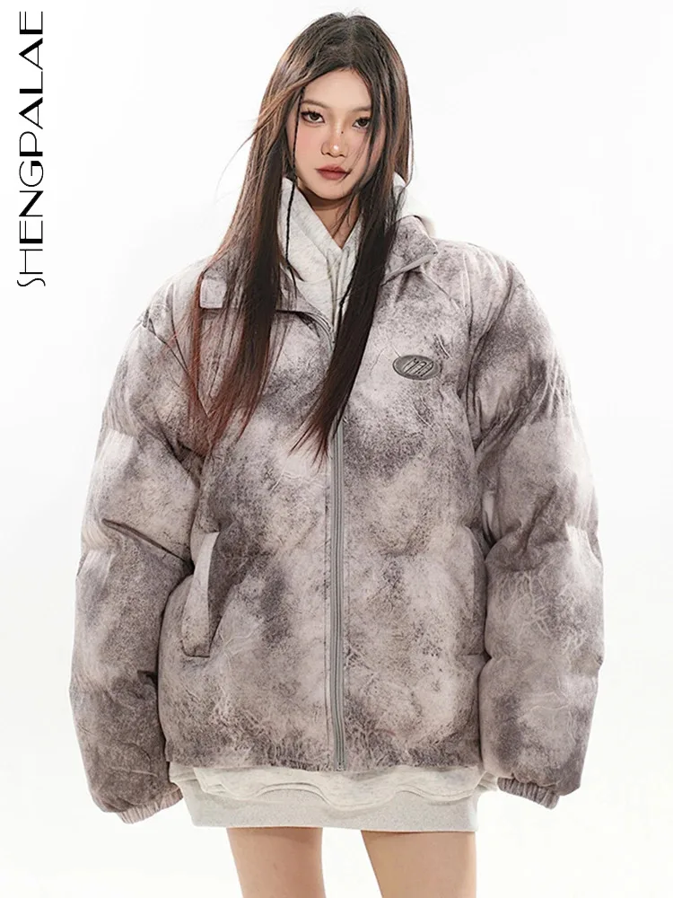 

SHENGPALAE American Vintage Down Jacket For Women Winter 2023 New Fashion Stand Collar Zipper Thicken Warm Padded Coat 5R8072
