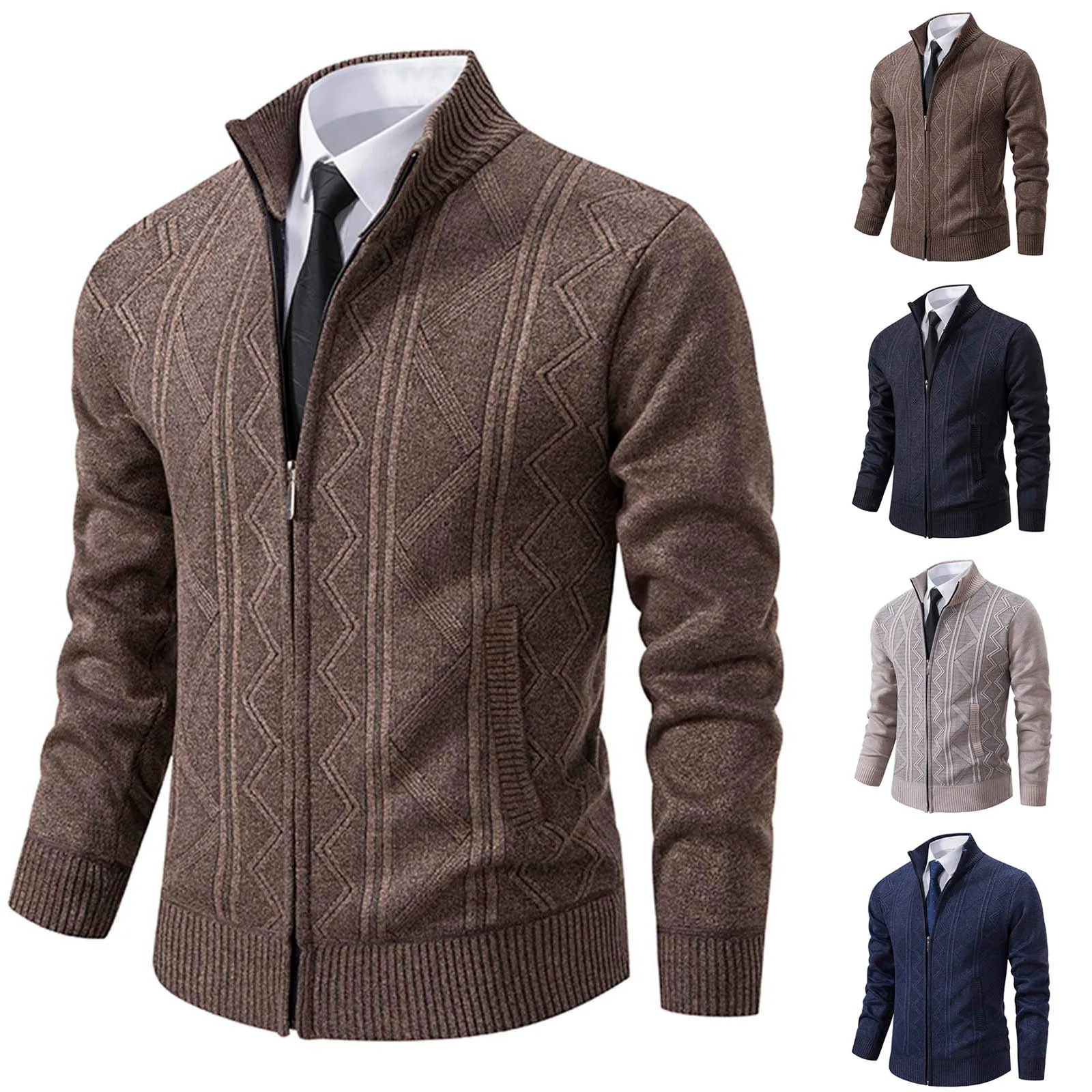 

Mens Cardigan Sweaters Jackets Coats Autumn And Winter Solid Hatless Zipper Warm Cardigan Knitted Coat Wool Jacket For Men Top