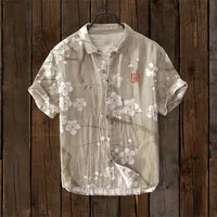2024 Men's Shirt Flower 3D Printed Lapel Short Sleeve Casual Loose Tops, Bamboo Linen Shirt, Fashion Clothing Tops XS-5XL 1