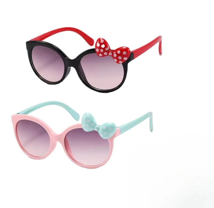 Sunglasses for childGirls UV400 Trendy Round Frame Bow Decor Outdoor Sports