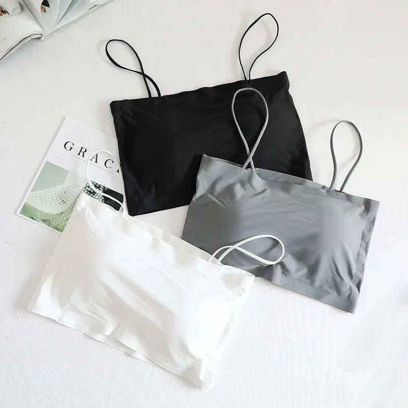 Women Lingerie Bra Women Tube Tops Hot Ice Silk Sling Female Tube Top Seamless Bras for Women Fashion Summer Sexy Solid Color Breathable Comfortable Thin
