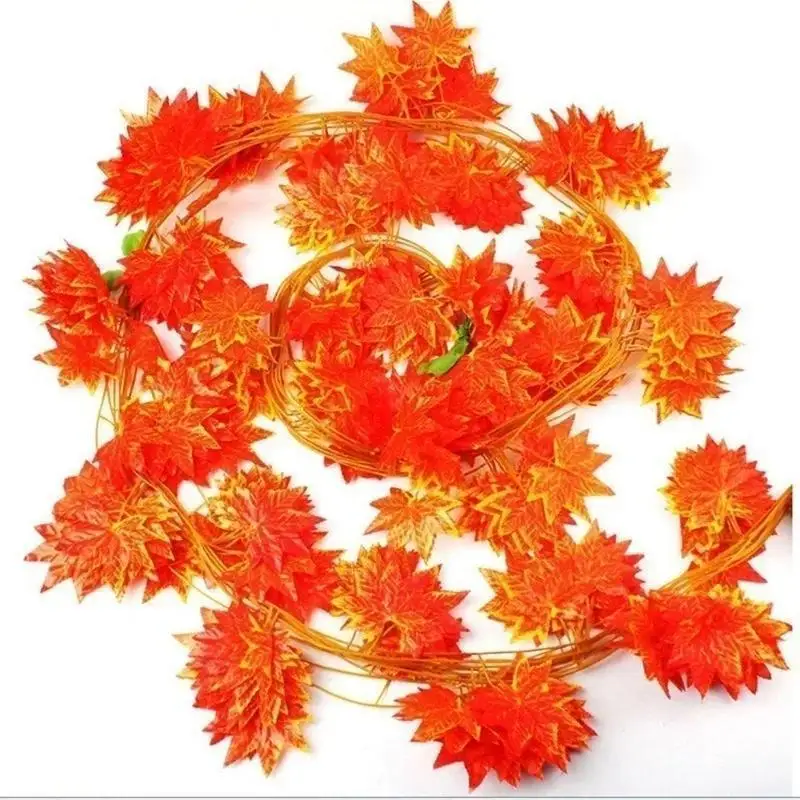 2.3M Simulated Red Maple Leaf Vine Halloween Decoration Autumn Maple Leaf Wreath Christmas And Thanksgiving Maple Leaf Ornament