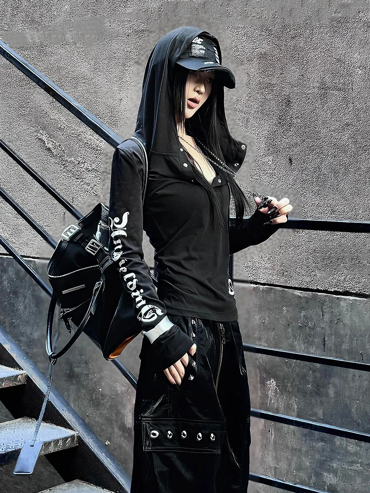Tawaaiw Hooded Print Women's T-shirt Long Sleeve Streetwear Autumn Tops 2000s Clothes Y2k Graphic Tee Female Clothing Tshirt 4