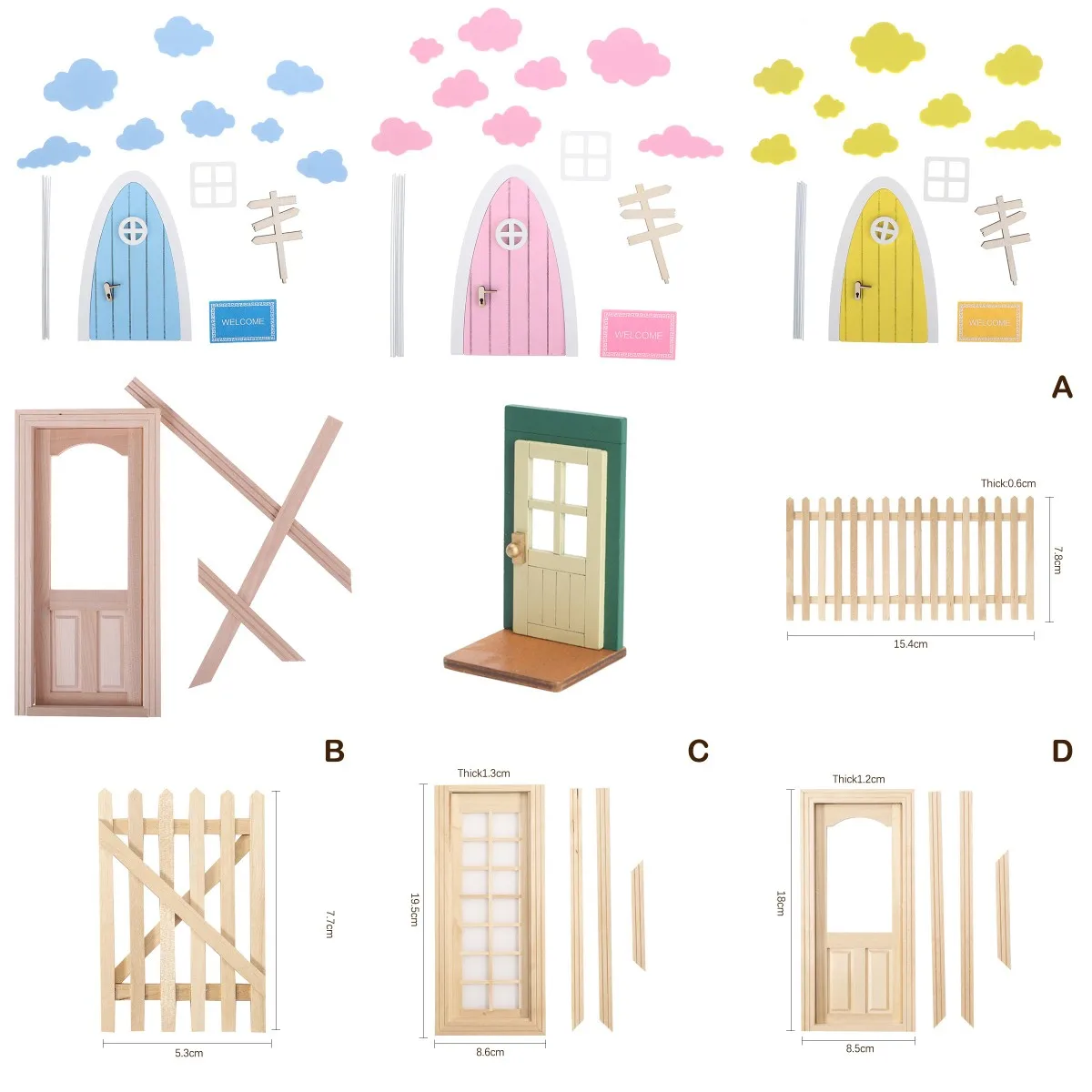 1/12 Door Mouse Perez For Wall Scale Miniature Interior Wooden Door DIY Dollhouse Furniture Doll House Accessories 2