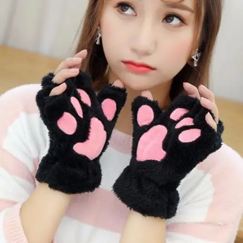 

Cartoon Cat Paw Gloves Kawaii Anime Girls Cat Claw Paw Cosplay Mittens Warm Soft Plush Short Fingerless Winter Warm Gloves