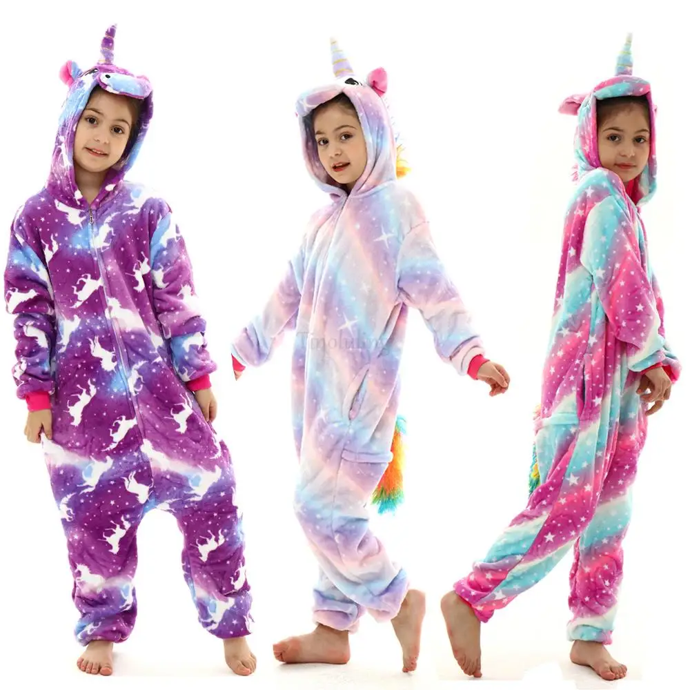 Spider Panda Leopard Kigurumi Pajamas Children Flannel One Piece Hooded Onesies Kids Overalls Winter Girls Unicorn Pajamas
