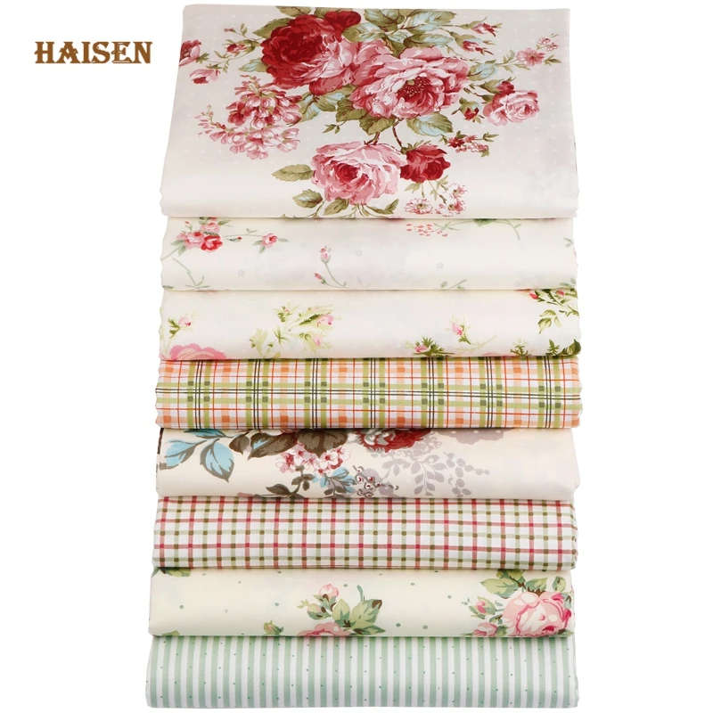 Haisen, 8 patterns Rose Flowers Printed Cotton Fabric Twill Cloth For DIY Sewing Baby&Kid's Quilt Sheets Dress Textile Material