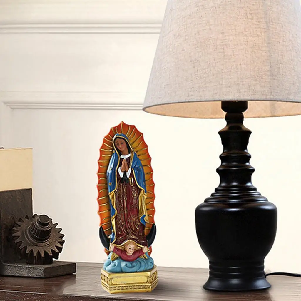 Mary Statue Our Lady Blessed Mother Figurines Resin Catholic Sculpture for Home Desktop Decoration Xmas Ornament