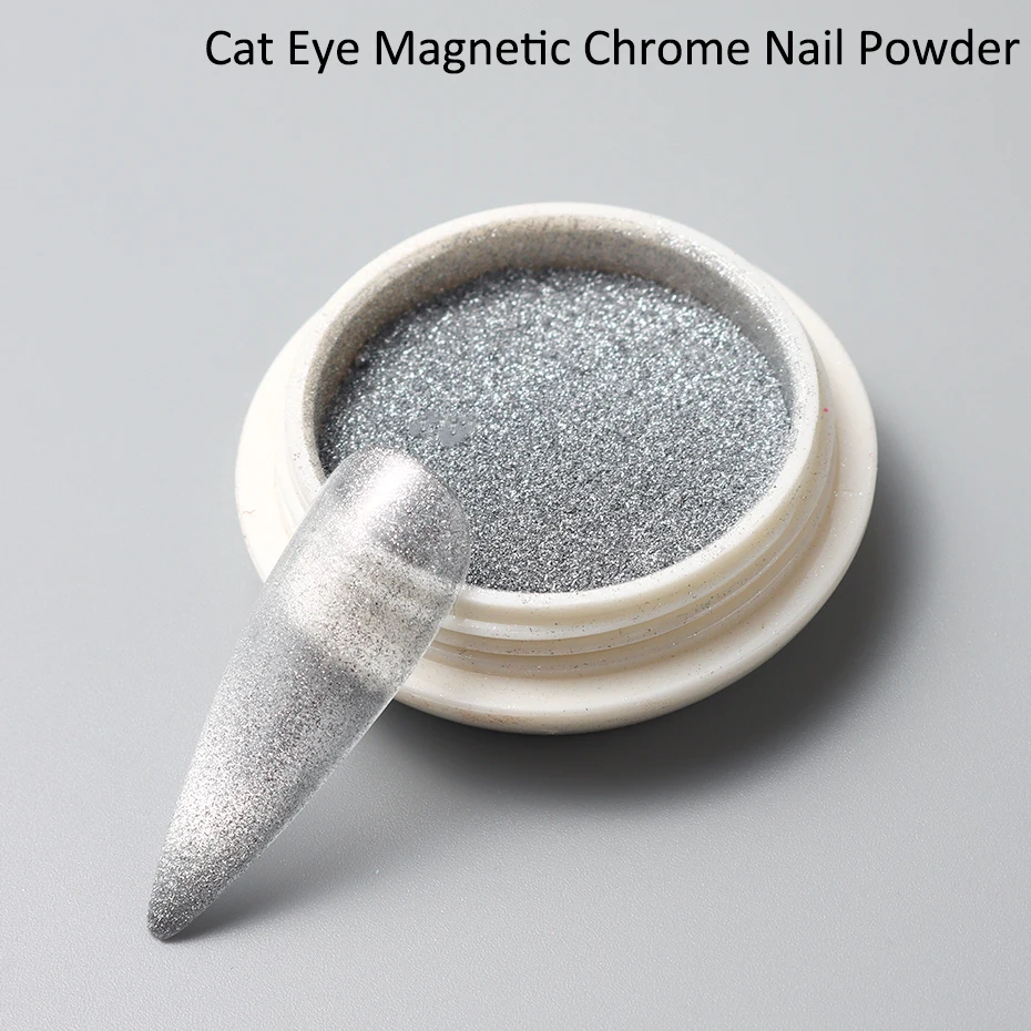 Chrome Silver Cat Eye Magnetic Nail Powder Metallic Mirror Nail Art Pigment Dust UV Gel Magnet Glitter for Manicure Decoration