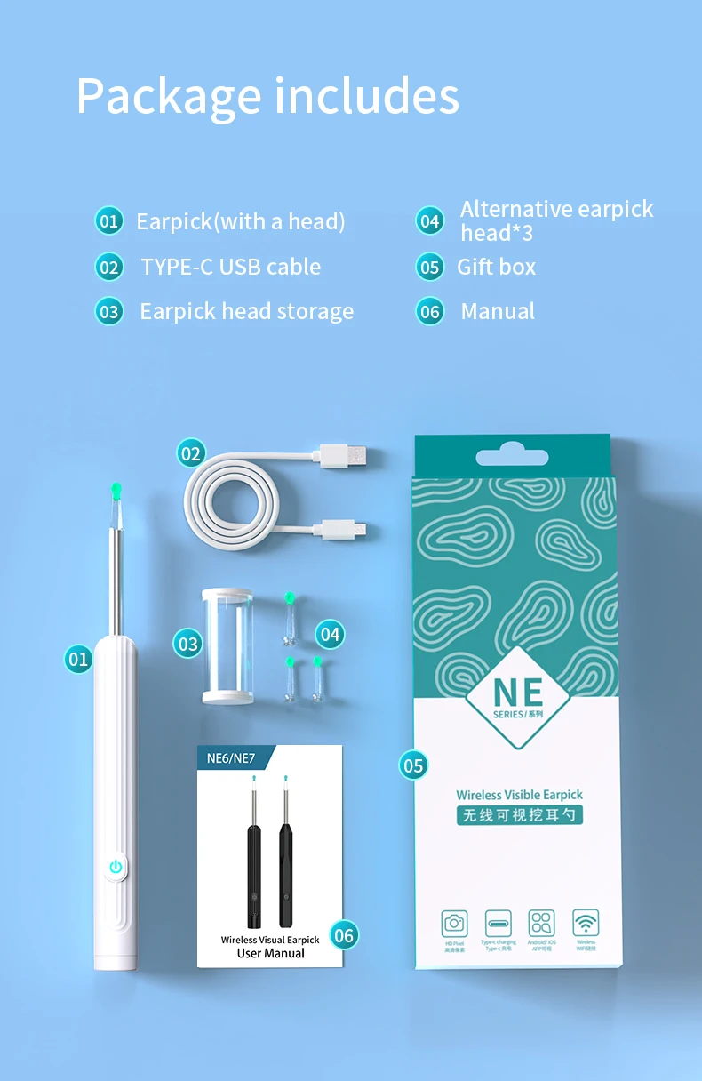 Ohrenreiniger mit Kamera WLAN & LED – 1296P USB-C