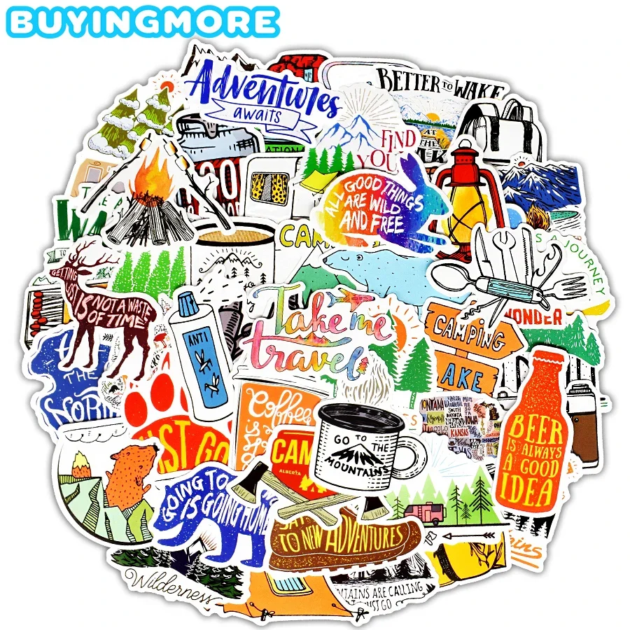 50PCS Camping Travel Sticker Simple Lines Landscape Outdoor Adventure Animal Waterproof Stickers DIY Laptop Suitcase Car Sticker adjustable luggage strap cross belt packing travel suitcase lock buckle strap baggage belts 2022 outdoor camping bag accessories
