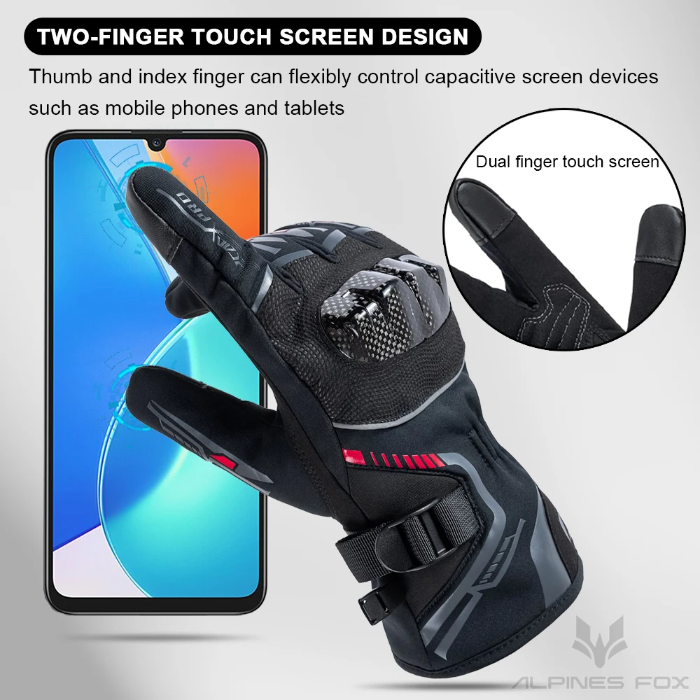 Winter Motorcycle Gloves - Windproof, Warm, Waterproof, Carbon Protection, Touch Screen Compatible