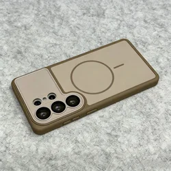 Enhanced Magnetic Glass Lens Protection Case with Large Window & Wireless Charging for Ultimate Shockproof Defense (Light brown)