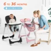 Sejoy Adjustable Baby High Chair with 5-Point Harness 3-Tier Tray & Wheels CE/CPC Certified Children's Dining Chair 1