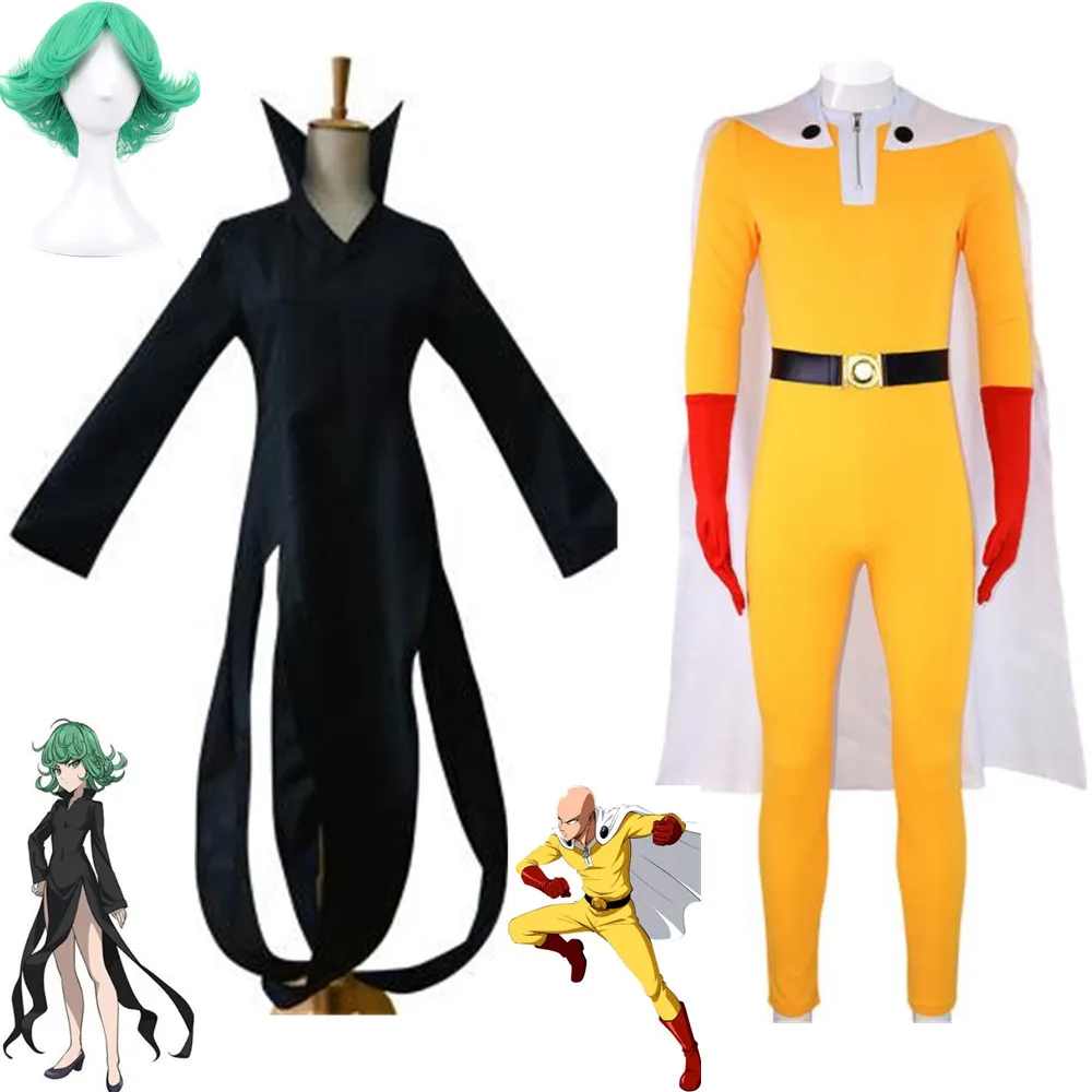 

Anime One Punch Man Saitama 31TM Senritsu No Tatsumaki Cosplay Costume Halloween Japanese Black Dress Wig Jumpsuit Outfits Suit