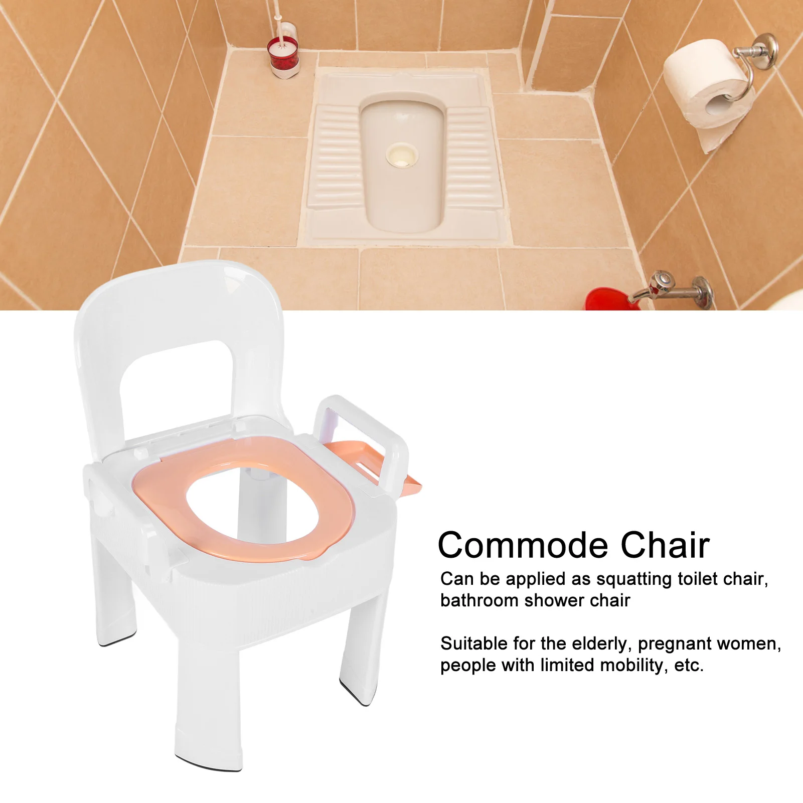 Commode Chair Commode Shower Chair Detachable Folding Non Slip Strong Load Bearing Toilet Safety Chair for Bathroom Squat Toilet 5