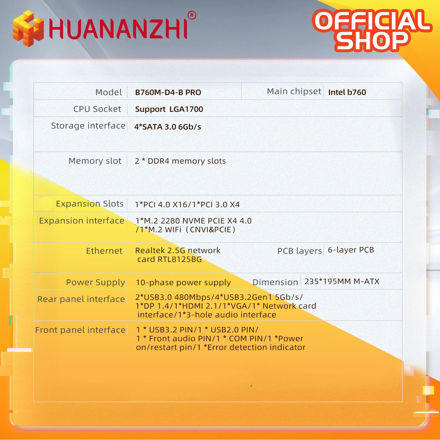 HUANANZHI B760M-D4-B PRO LGA 1700 DDR4 Motherboard - Image 3