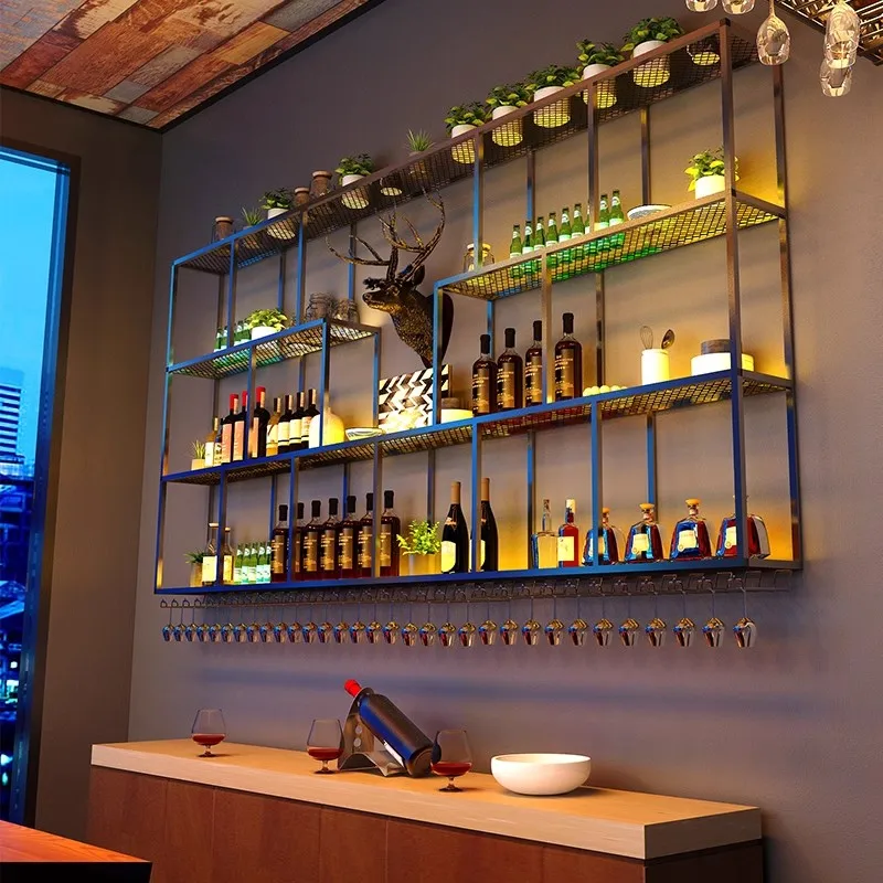 Metal Club Bar Cabinets Wall Mounted Shelf Unique Industrial Wine Cabinets Retail Cellar Armario Para Vinos Hotel Furnitures
