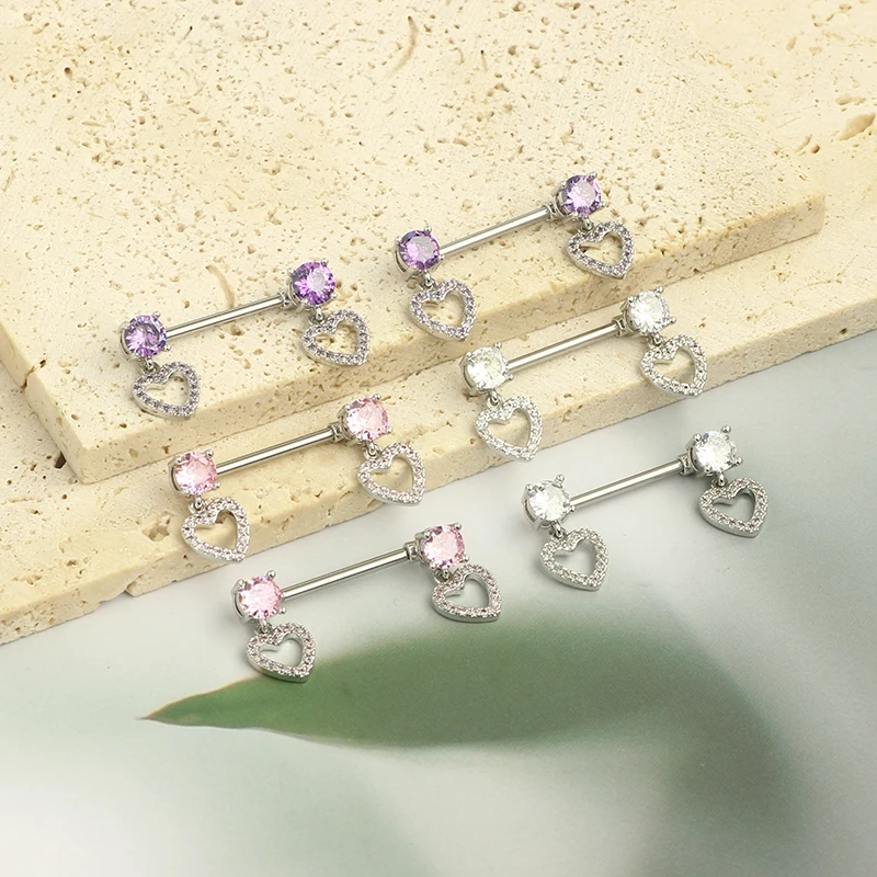 14G Nipple Rings for Women 316L Stainless Steel Heart Butterfly Moon CZ heart Barbell Nipple Rings Set Cute Nipplerings Piercin
