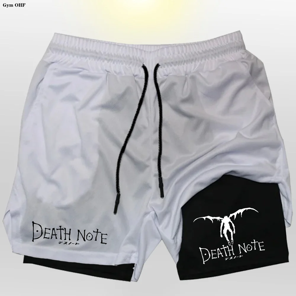 Men's Sports Shorts Anime Death Note Printing GYM Casual Sport Compression Shorts Workout Running Mesh 2 in 1 Shorts Rashgard 6