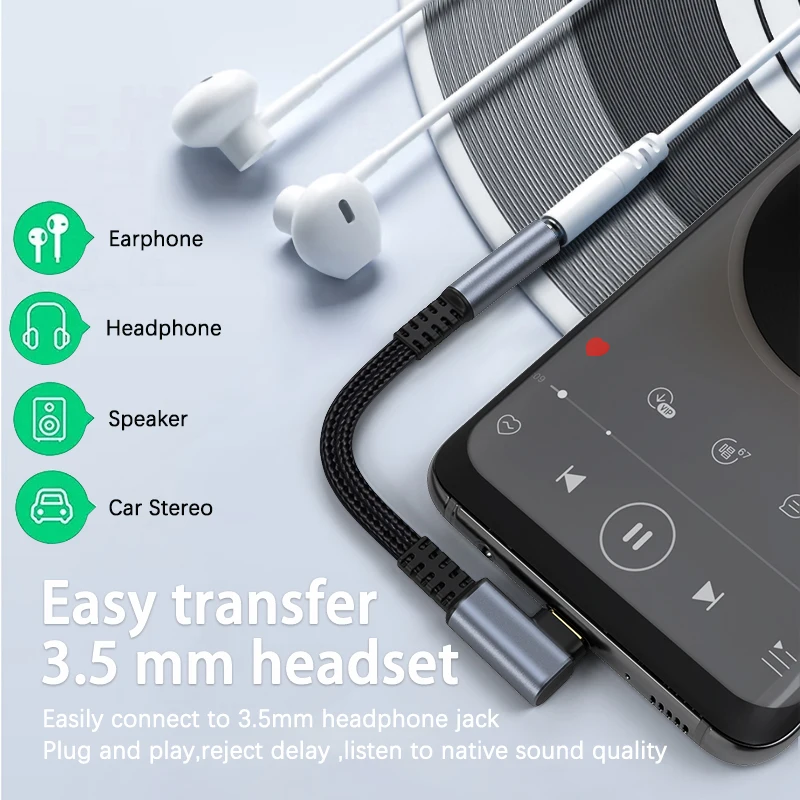 Elbow USB Type C To 3.5mm Jack Earphone Adapter 3.5 Audio Cable Converter For Samsung Galaxy S24 S23 Ultra Xiaomi 14 Poco X6 Pro