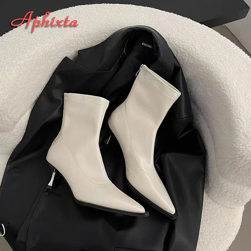 Aphixta Black Back Zipper Sexy Women Ankle Boots Spike Heel Pointed Toe Lady Footwear Shoes Women zapatos mujer 2025 tendencia