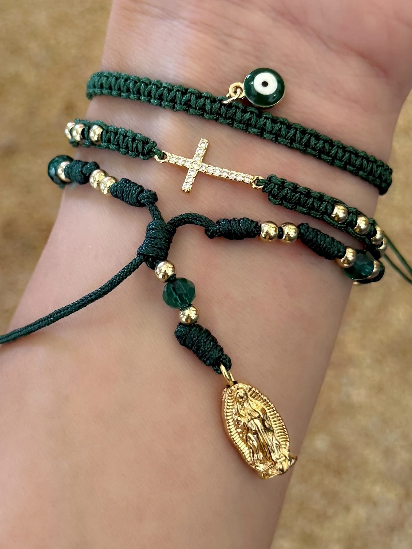 Charm Pendant Bracelet Dark Green Copper