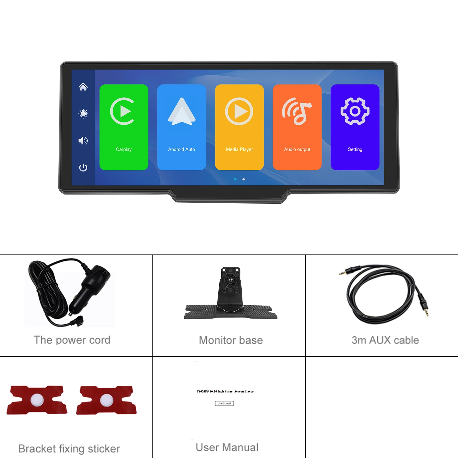 LeeKooLuu 10.26" Carplay MP5 Player Portable Smart Multimedia Wireless Carplay Android Auto FM Transmitter Car Radio AI Voice