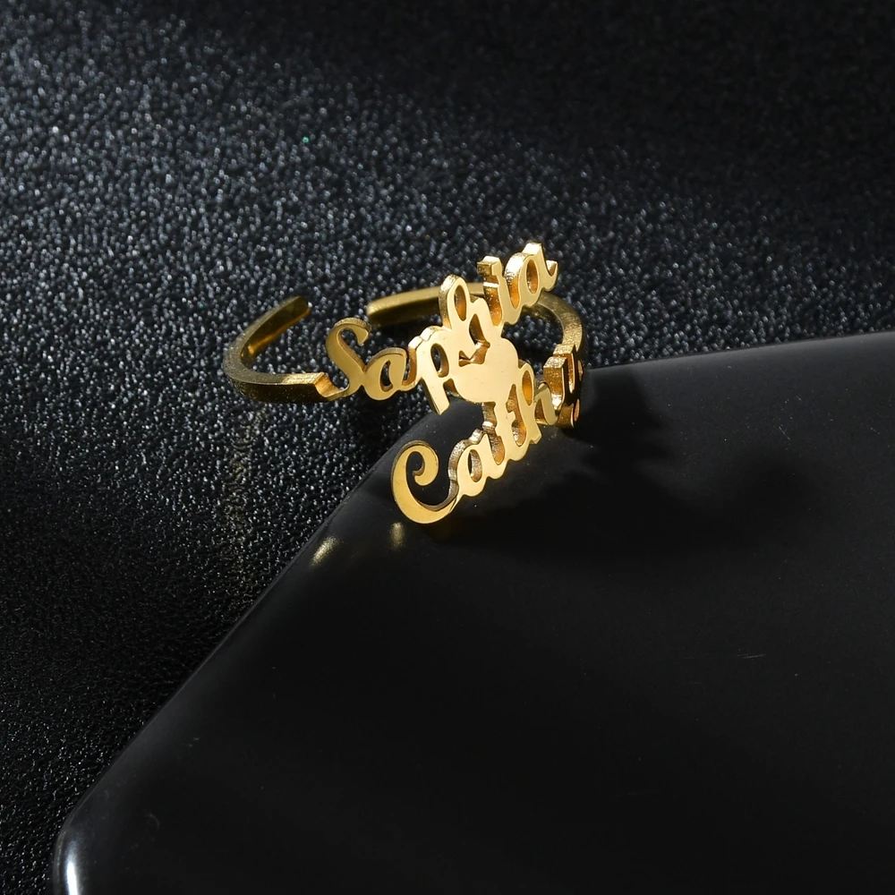 Acheerup New Trendy Customized Name Stainless Steel Rings for Couple Adjustable Heart Crown Ring Personalized Women Jewelry Gift