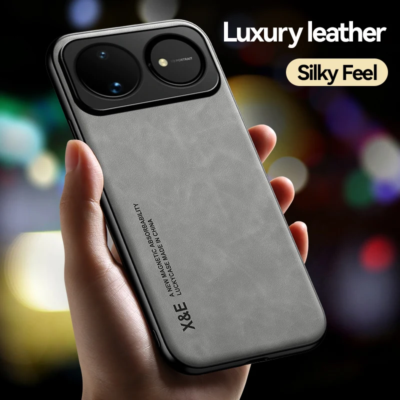Magnetic Luxury Skin-Feel PU Leather Phone Case with Built-in Metal Plate