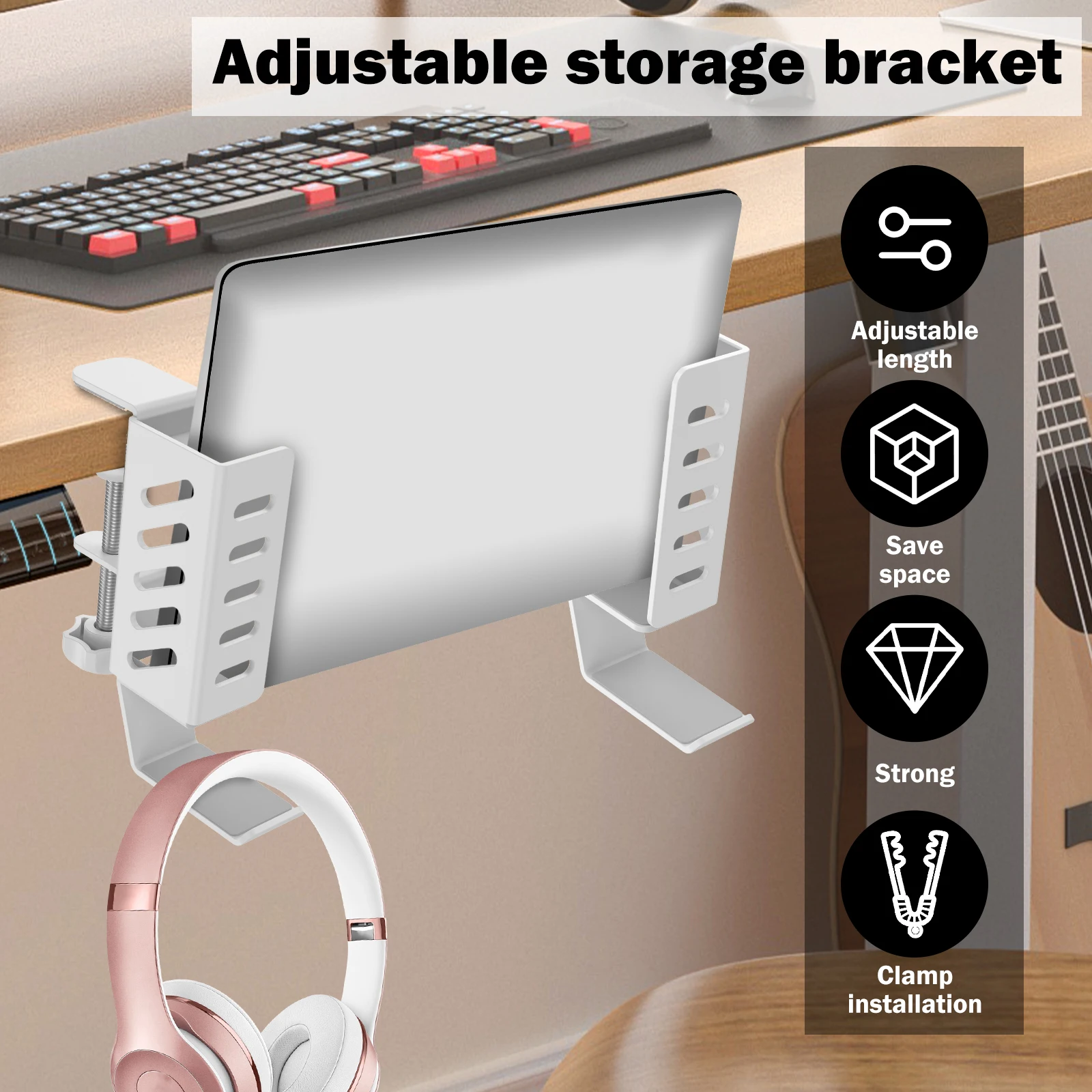 2Pcs Desk Side Laptop Holder Hanging Laptop Storage Stand
