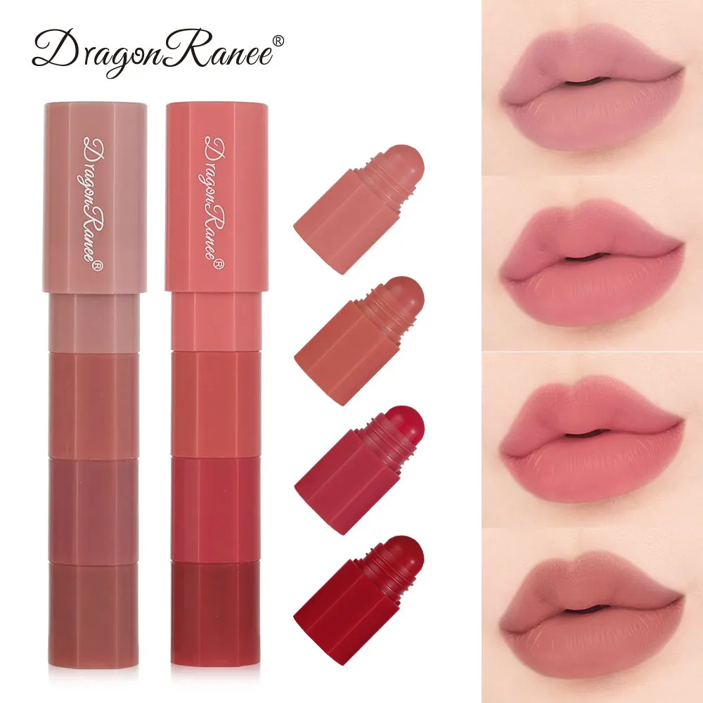 Four-Color Mini Lipstick Matte Velvet Lip Balm with Color-Rich, Moisturizing Formula, Easy to Apply, Non-Fading, Non-Stick Cup, Mini Four-Color Lipstick Pen