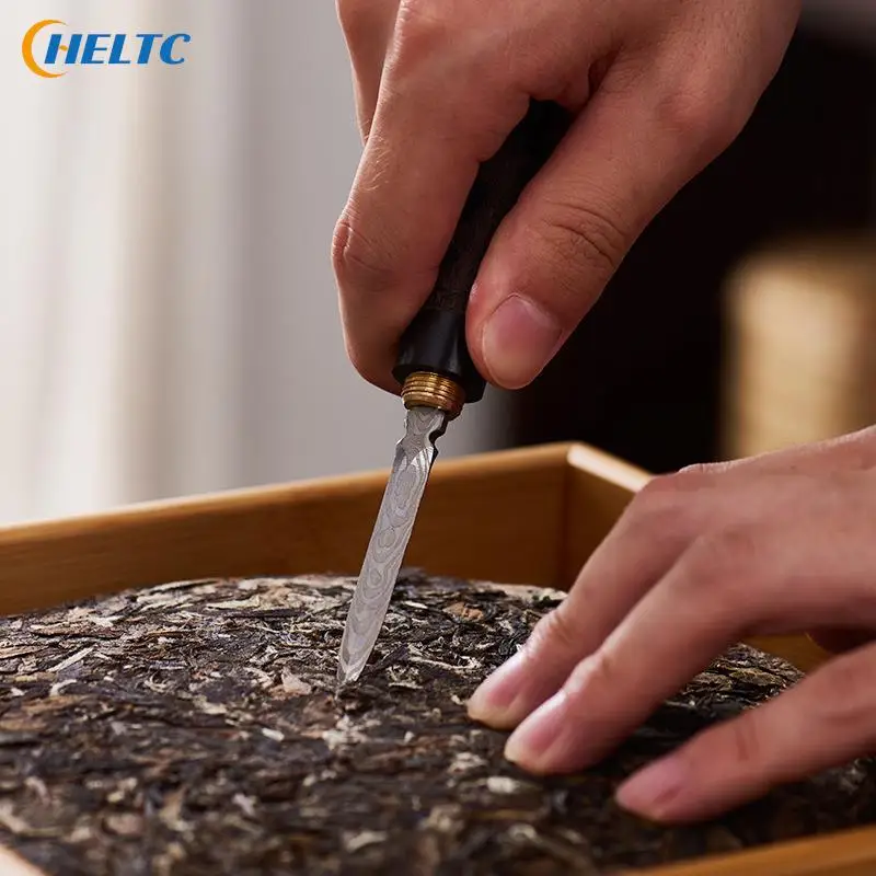 Tea Knife Needle Pick Stainless Ebony Chinese Puer Tea Needle Cutter Damascus Knife Pick Wooden Handle Teaware