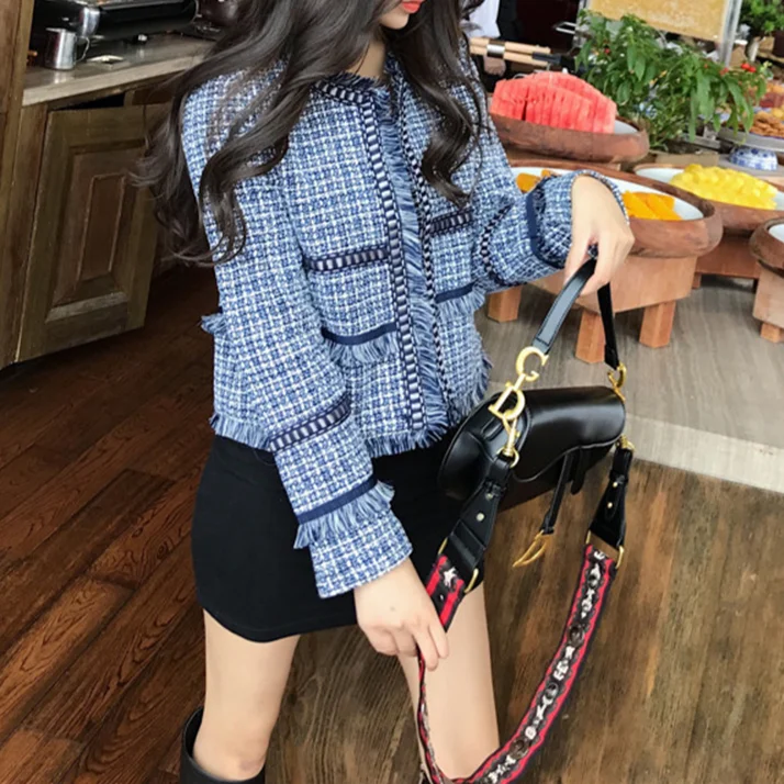  New Fall Winter Women Fringed Short Coat Jacket Female New Korean Style Loose Plaid Wild Top Cardigan Woman Clothes Coat