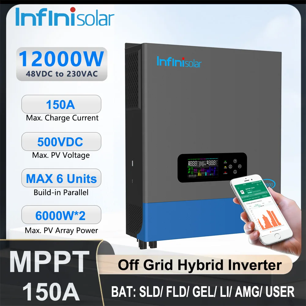 Infinisolar 12KW Off-Grid HYBRID SOLAR INVERTER พร้อม BMS Parallel Card Dual MPPT Charger 48V ถึง 230V พลังงานแสงอาทิตย์อินเวอร์เตอร์ WiFi 1