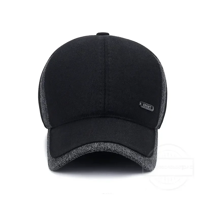 New Warm Mens Winter Wool Baseball Cap Ear Flaps Brand Snapback Hats Thicken Cotton Fitted Cap Gorra Hombre Trucker Cap 5