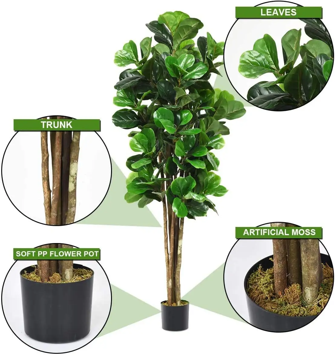 Fake Fiddle Leaf Fig Tree, 5FT Tall Artificial Tree Greenery Plants in Pots, Decorative Faux Trees for Indoor Home Office